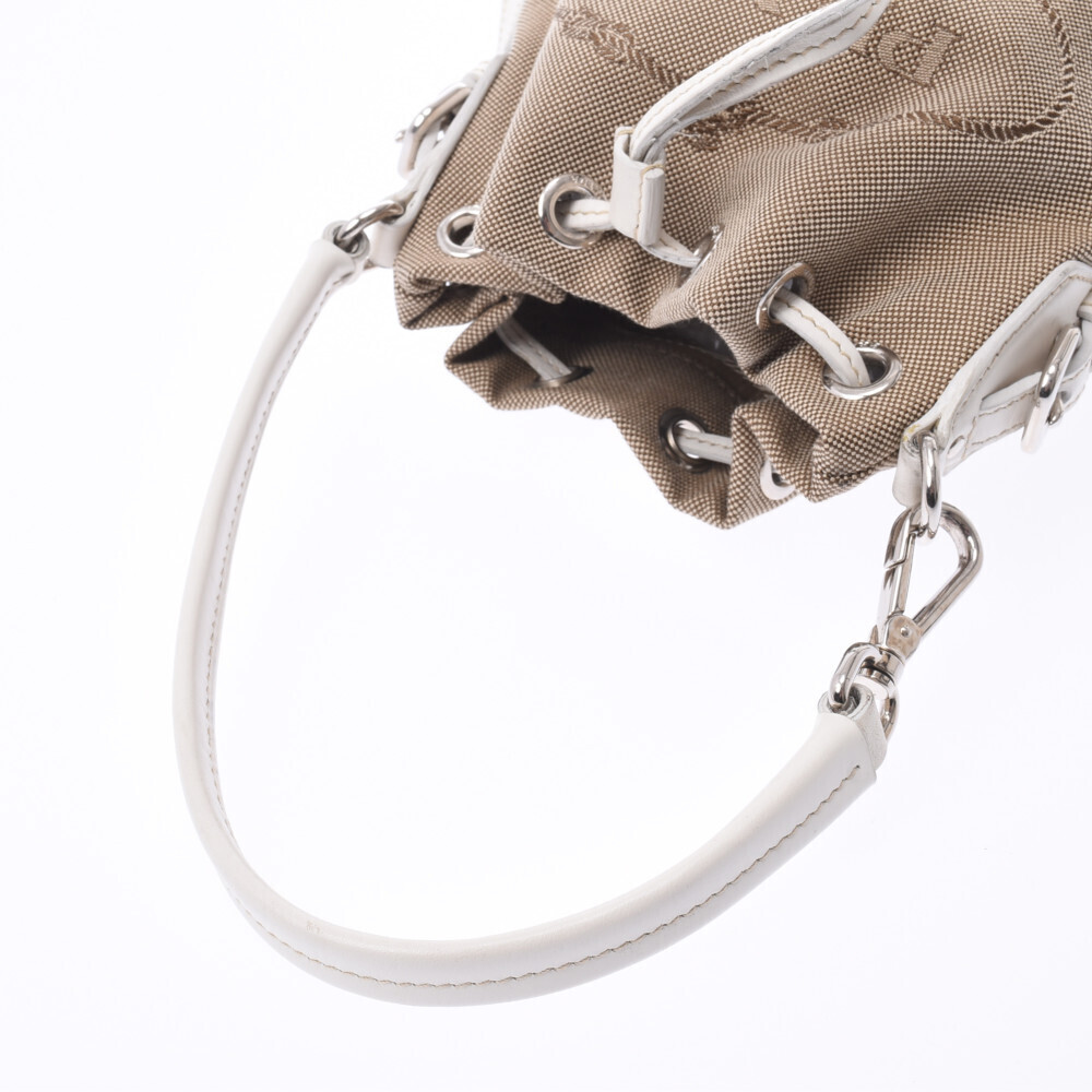 Prada Drawstring Pouch Beige White Jacquard Leath… - image 3
